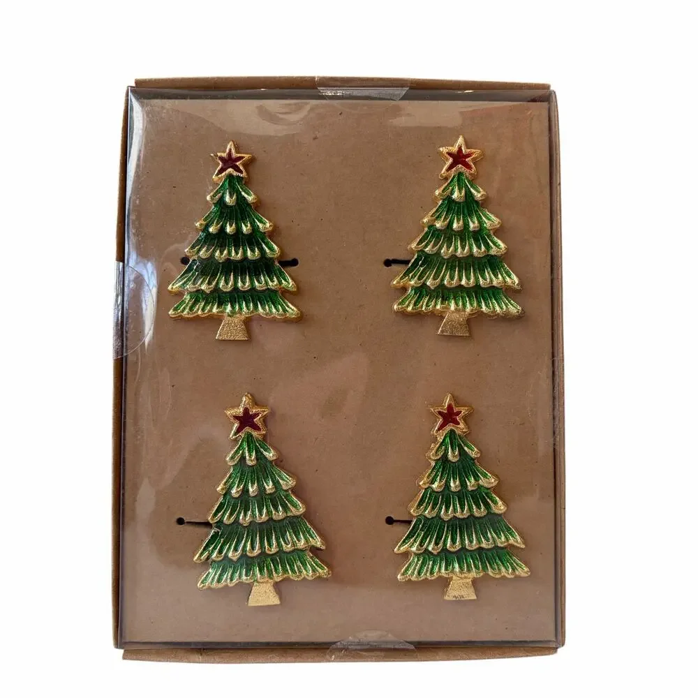 NEW Tahari Home Christmas Tree Napkin Rings Set of 4 Chic Holiday Hosting